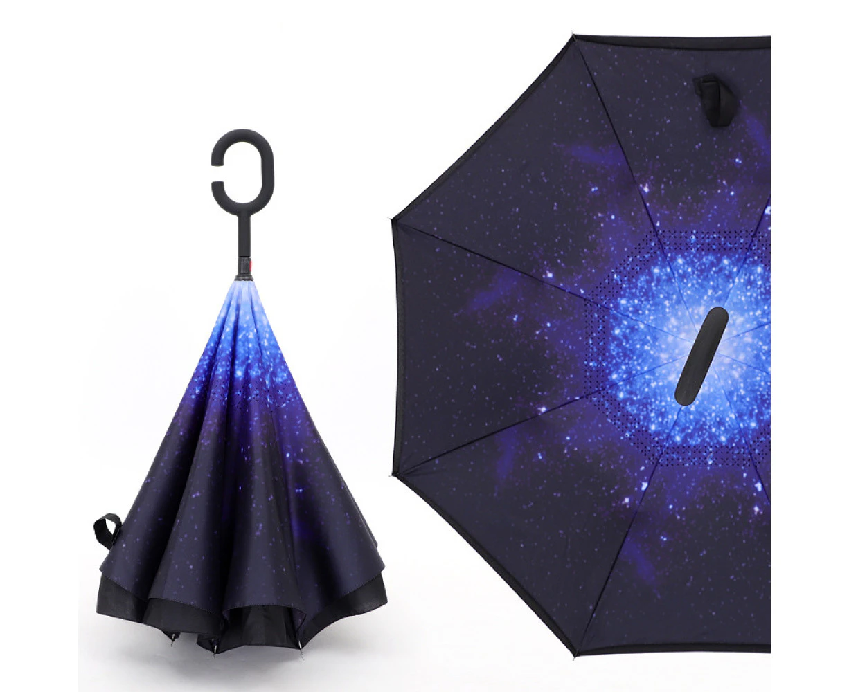 Inverted Umbrella, Windproof Umbrella, Reverse Umbrella With C-Shaped Handle, Self Standing, Double Layer, Protects Against