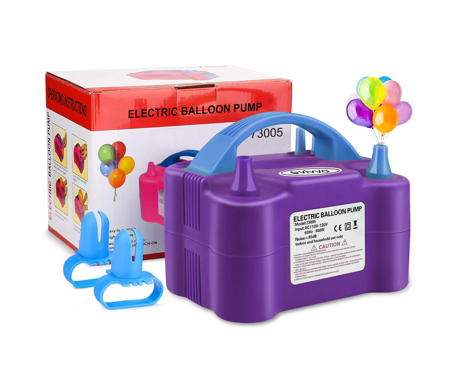 Vivva Electric Balloon Pump Portable Dual Nozzles nflator Balloon Air Pump for Party-Purple