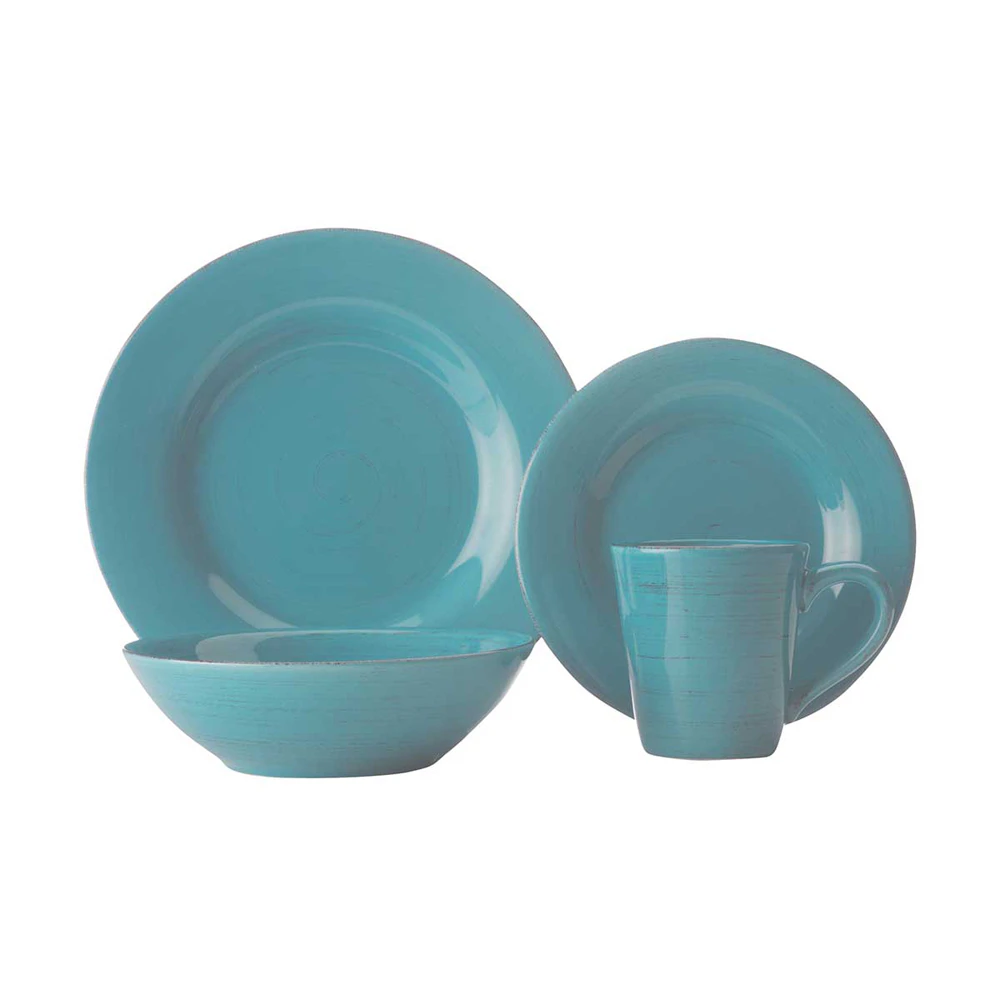 16pc Portofino Ironstone Plate/Mug/Bowl Dinner Tableware Set Round Turquoise