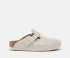 Birkenstock Unisex Boston Suede Leather Narrow Fit Clogs - Antique White