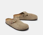 Birkenstock Unisex Boston Suede Narrow Fit Clogs - Taupe