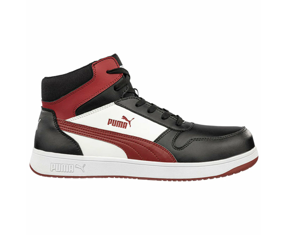 Puma Safety | Mens Frontcourt Mid Leather Composite Toe Safety Shoes (Black/Red/White) - UK10|US11|44