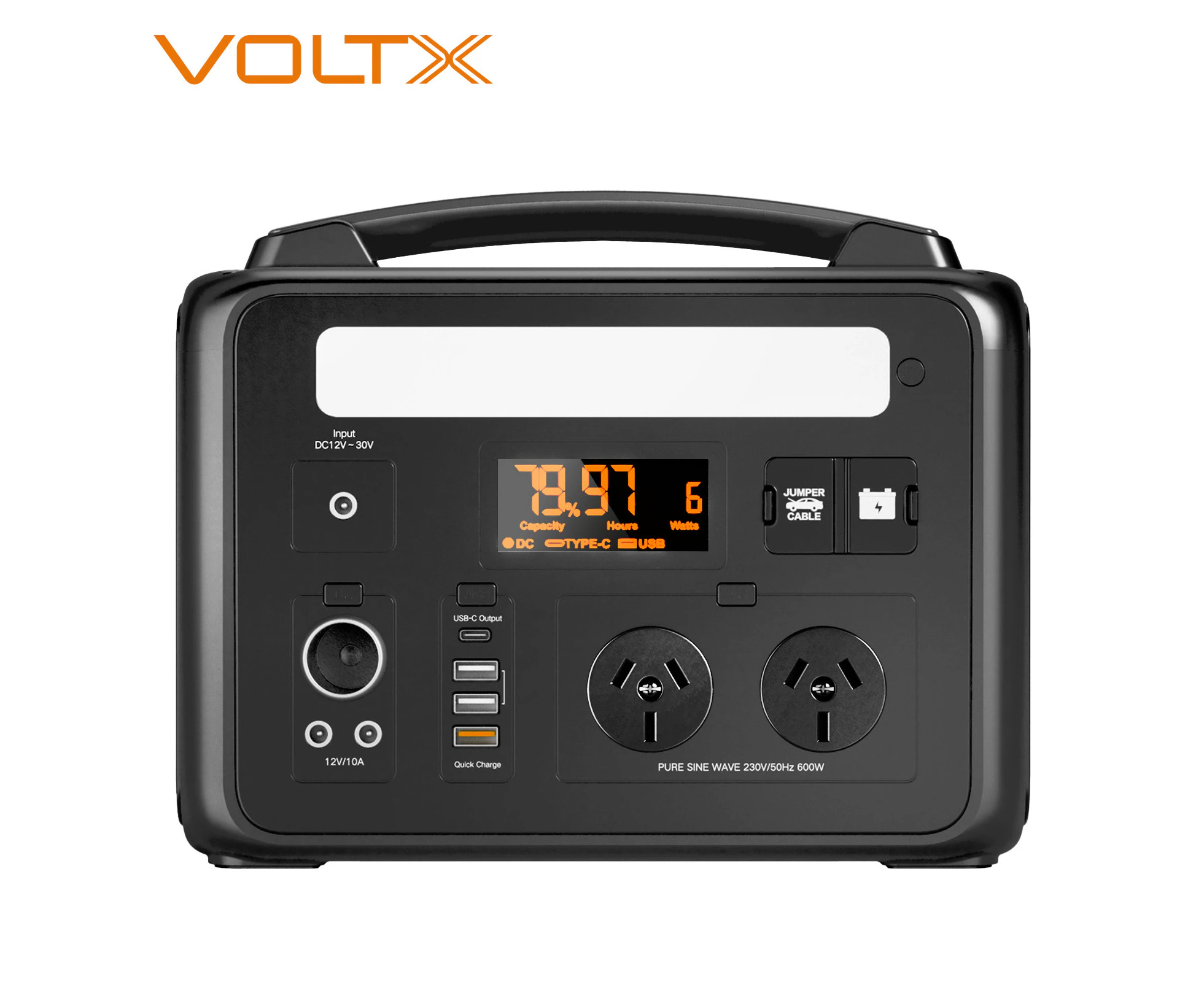 VoltX E600 Power Station 307Wh Lithium Battery Solar Generator 2x 600W Outlets Outdoor Camping Car Jump Start Emergency Backup Power LED with SOS Mode