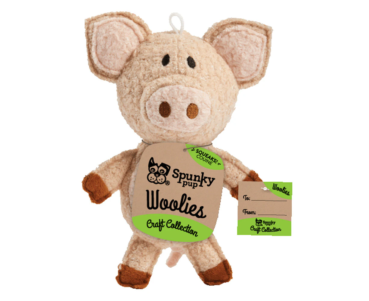 Spunky Pup Mini Woolies Pig Plush Interactive Dog Squeaker Toy