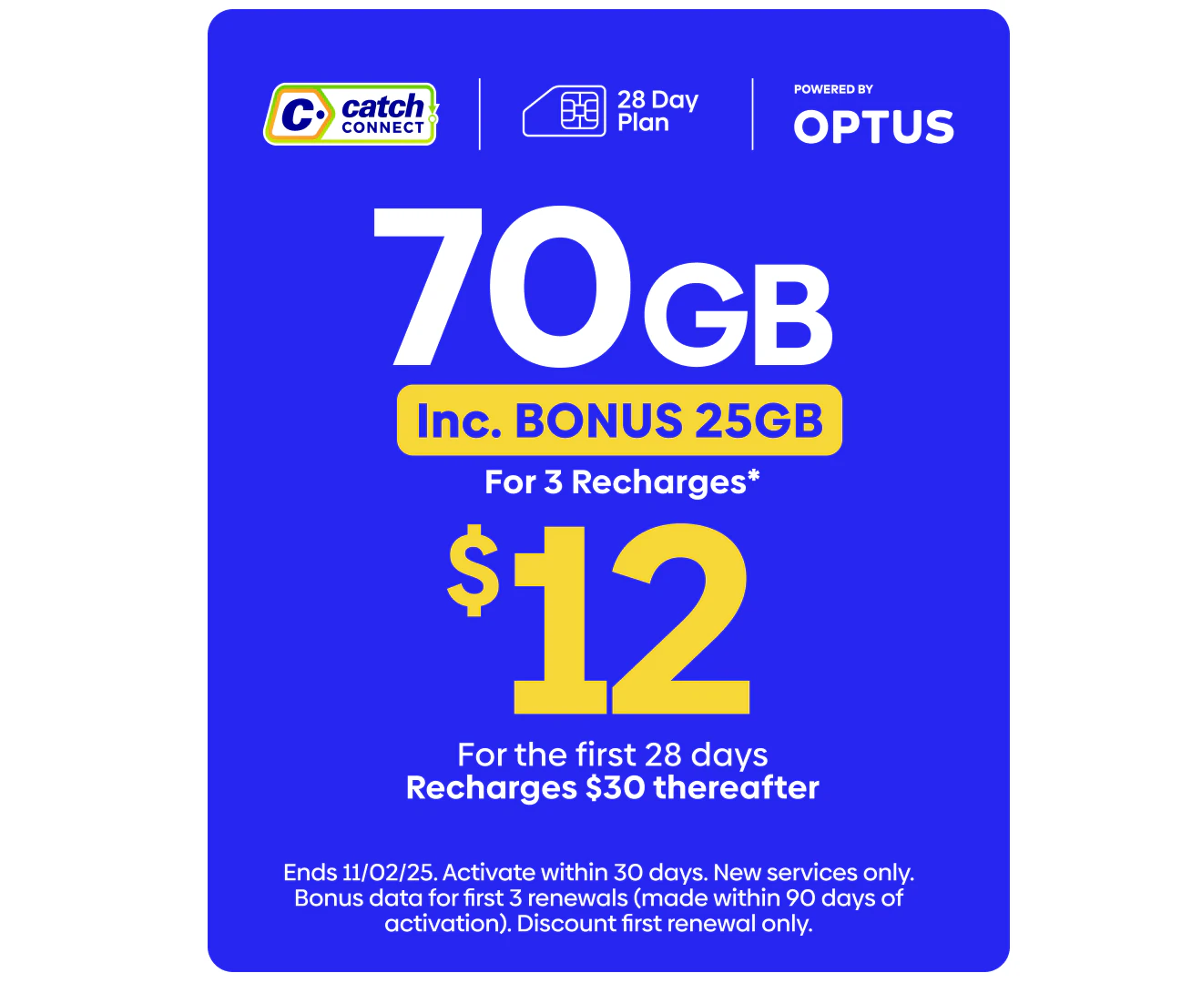 Catch Connect 28 Day Mobile Plan - 45GB (+25GB Bonus Data)