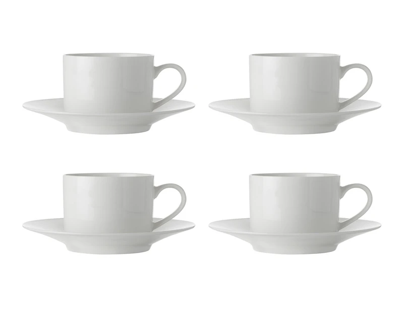 Set of 4 Maxwell & Williams 230mL White Basics Straight Cup & Saucers