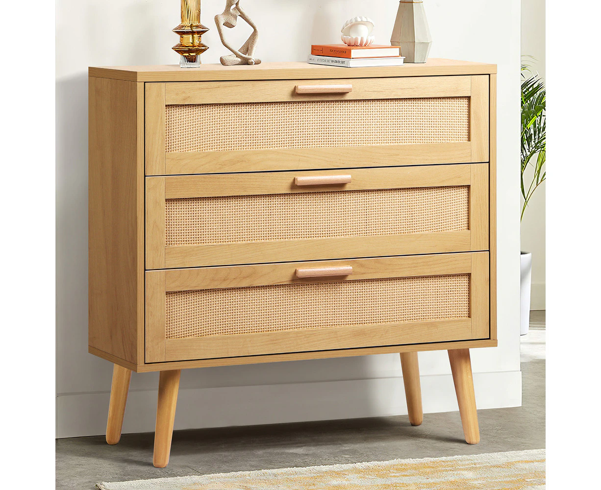 ALFORDSON 3 Chest of Drawers Storage Cabinet Rattan Dresser Oak