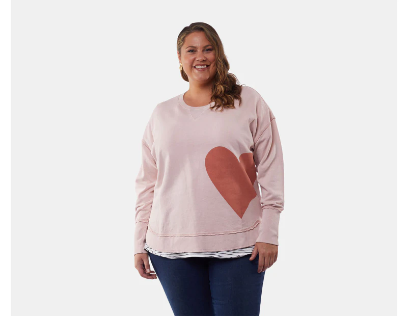 Elm Women's Two Hearts Crew Sweatshirt - Pink Blush