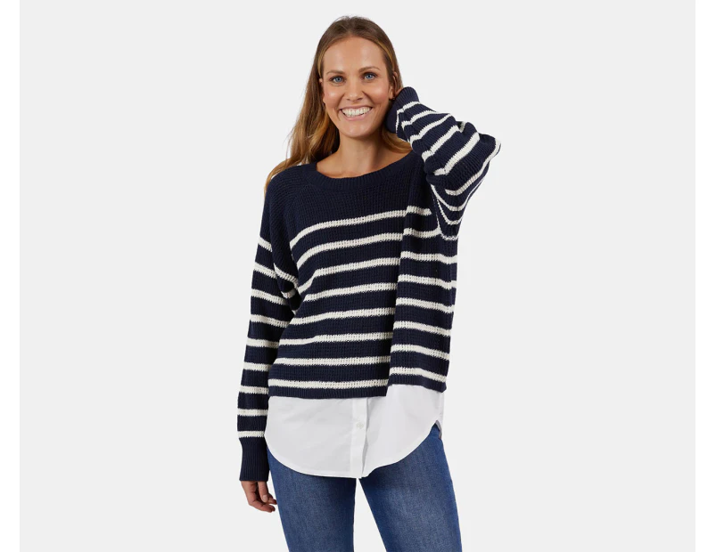 Elm Woman's Fawn Combo Knit Sweater - Dark Sapphire/Pearl