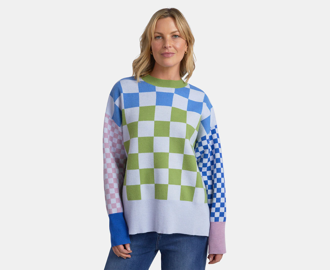 Elm Women's Checkerboard Knit Sweater - Multi