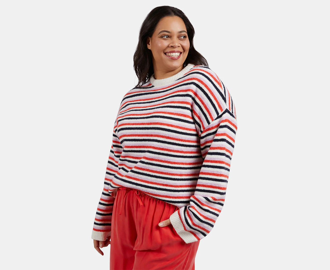 Elm Women's Rye Stripe Knit Sweater - Pink/Tangelo/Navy/White