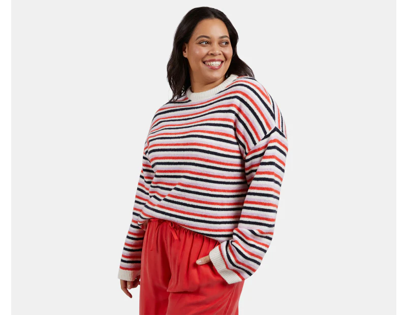 Elm Women's Rye Stripe Knit Sweater - Pink/Tangelo/Navy/White