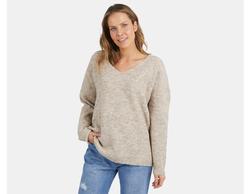 Elm Women's Verity V Neck Knit Sweater - Oatmeal