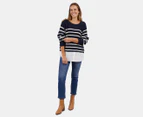 Elm Woman's Fawn Combo Knit Sweater - Dark Sapphire/Pearl