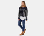 Elm Woman's Fawn Combo Knit Sweater - Dark Sapphire/Pearl