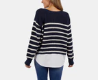 Elm Woman's Fawn Combo Knit Sweater - Dark Sapphire/Pearl