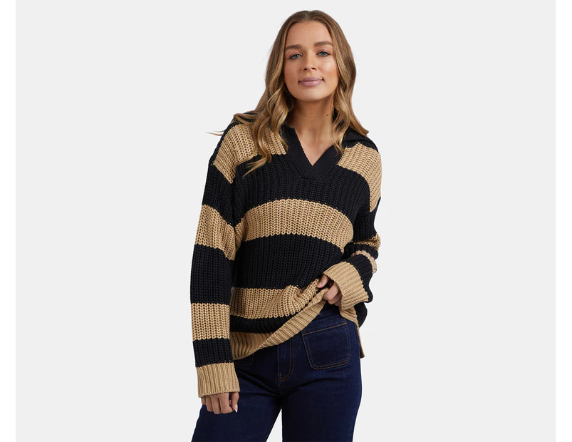 Foxwood Women's Estella Stripe Knit -Black/Tan