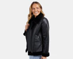 Foxwood Women's Moto Shearling Jacket - Black