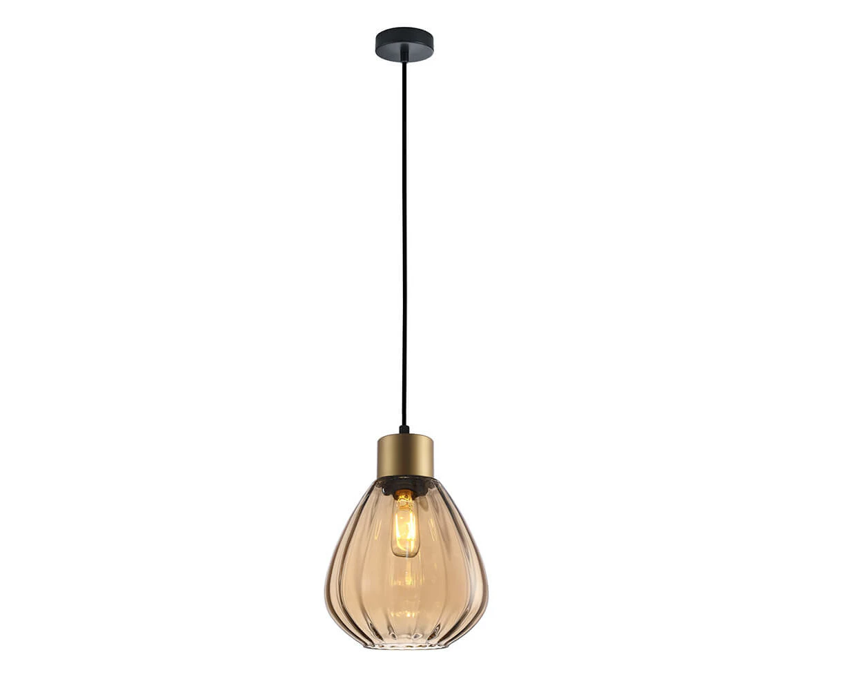 CLA LIGHTING Tulip Interior Ribbed Glass Pendant Light - Bronze / Amber