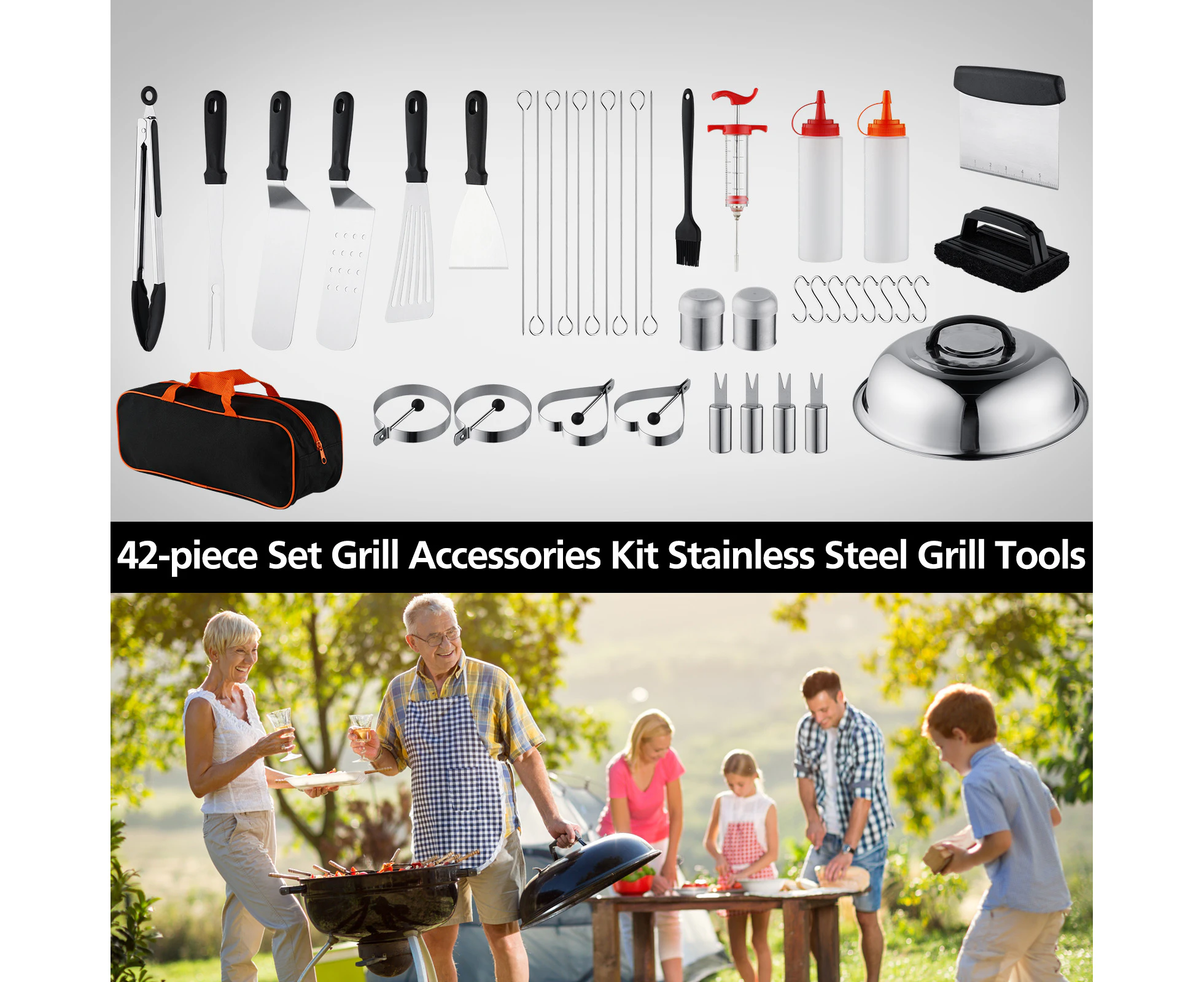 42 PCS BBQ Tools SET Griddle Accessories Kit Flat Top Grill Barbecue Utensils Metal Grill Spatula Set with Basting Cover Blackstone and Camp Chef