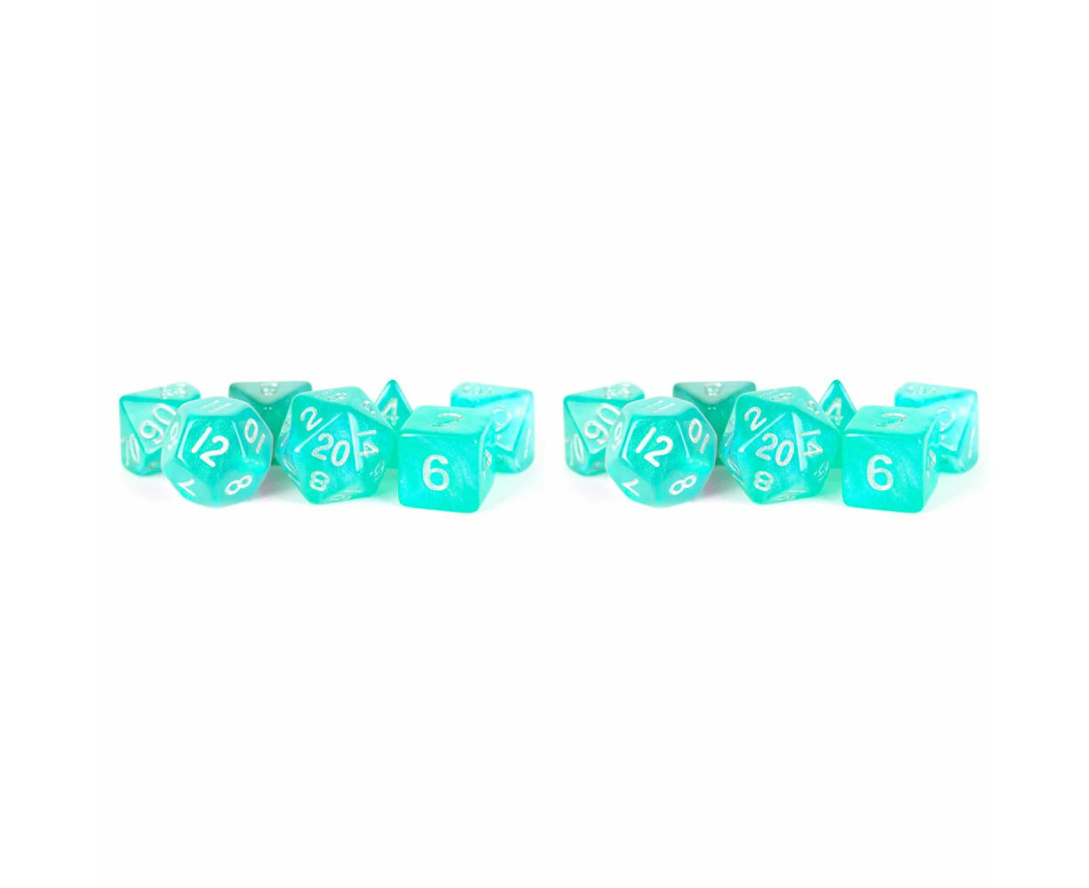 14pc Fanroll by Metallic Acrylic Poly RPG Dice 16mm Set Stardust Turquoise