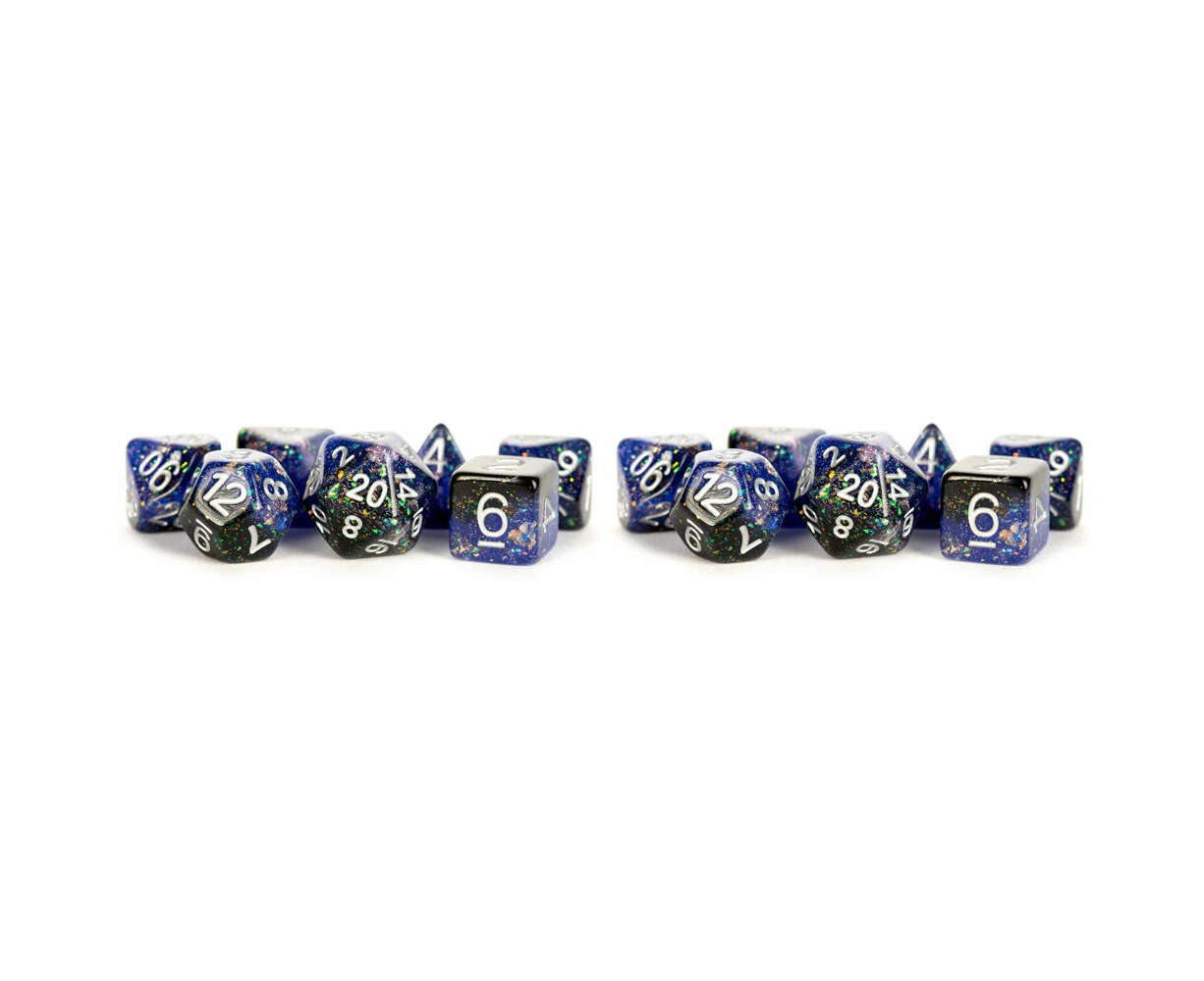 14pc Fanroll by Metallic Resin Eternal RPG Tabletop Dice Set 16mm Blue/Black