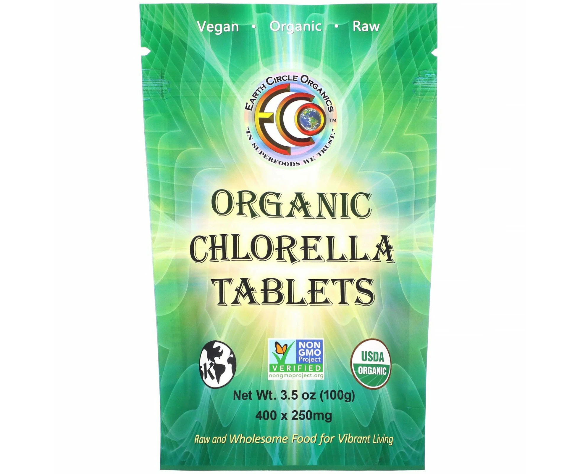 Earth Circle Organics, Organic Chlorella Tablets, 250 mg, 400 Tablets, 3.5 oz (100 g)