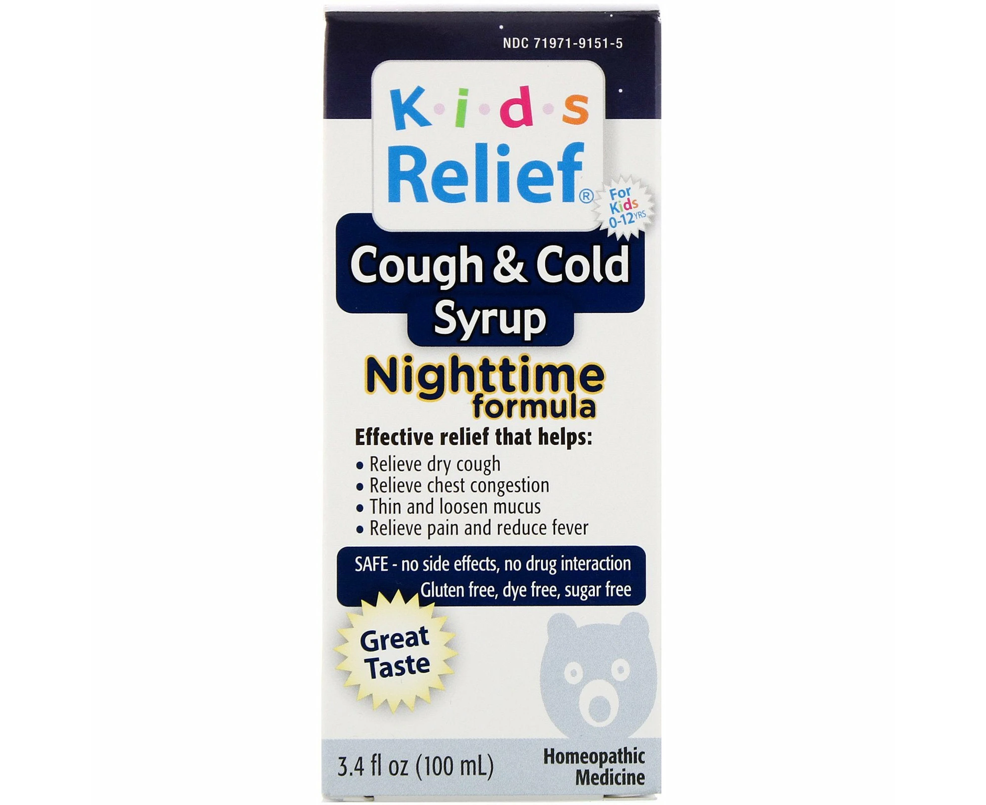 Homeolab USA, Kids Relief, Cough & Cold Syrup, Nighttime Formula, For Kids 0-12 Yrs, 3.4 fl oz (100 ml)