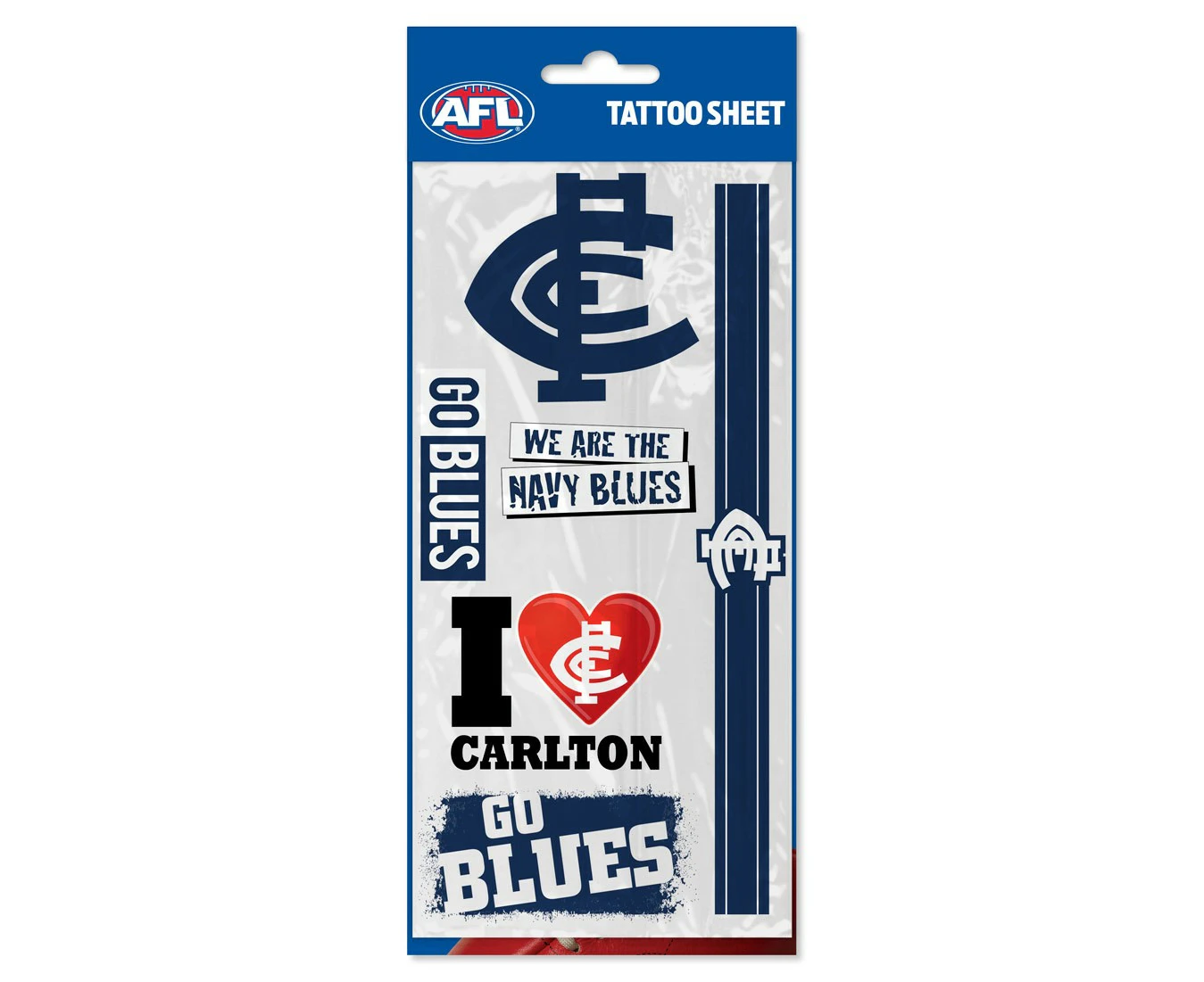 Carlton Blues AFL Temporary TATTOO Sheet