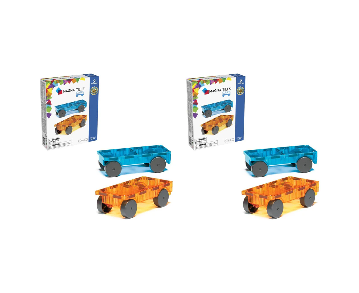 2x 2pc Magna-Tiles Kids/Children Cars Expansion Magnetic Toy Set 3y+ Blue/Orange