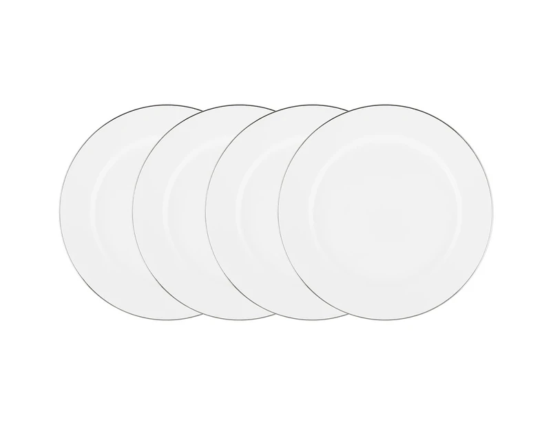 Set of 4 Maxwell & Williams 23cm White Platinum Rim Entrée Plates - White/Platinum