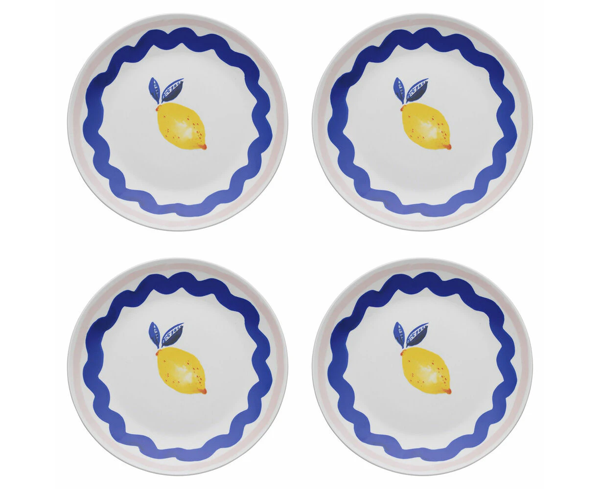 4PK Porto Riviera Porcelain Round Platter Tray Kitchen Serveware 30cm Lemon