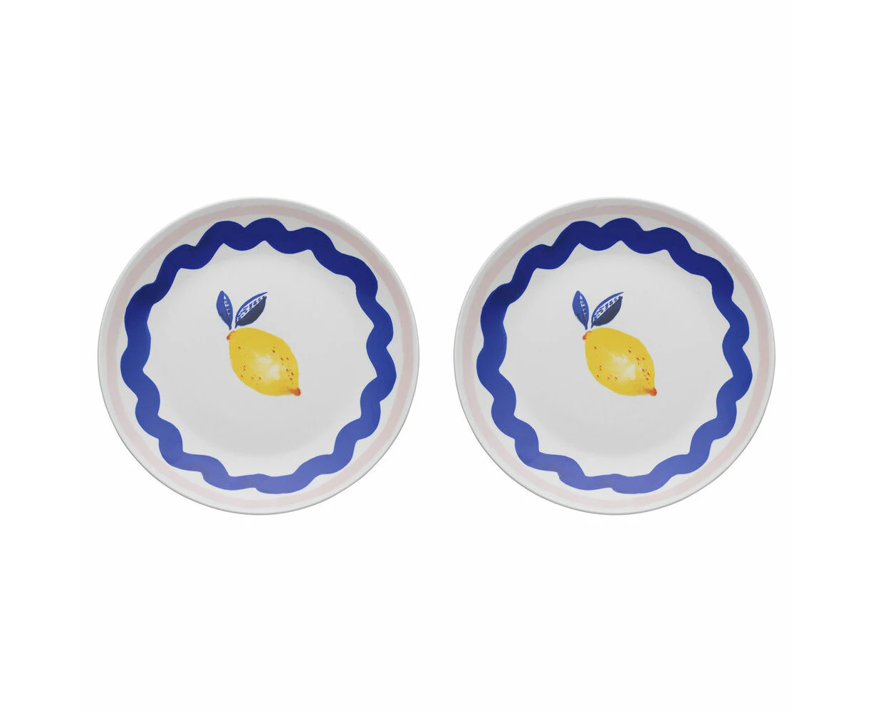 2PK Porto Riviera Porcelain Round Platter Tray Kitchen Serveware 30cm Lemon