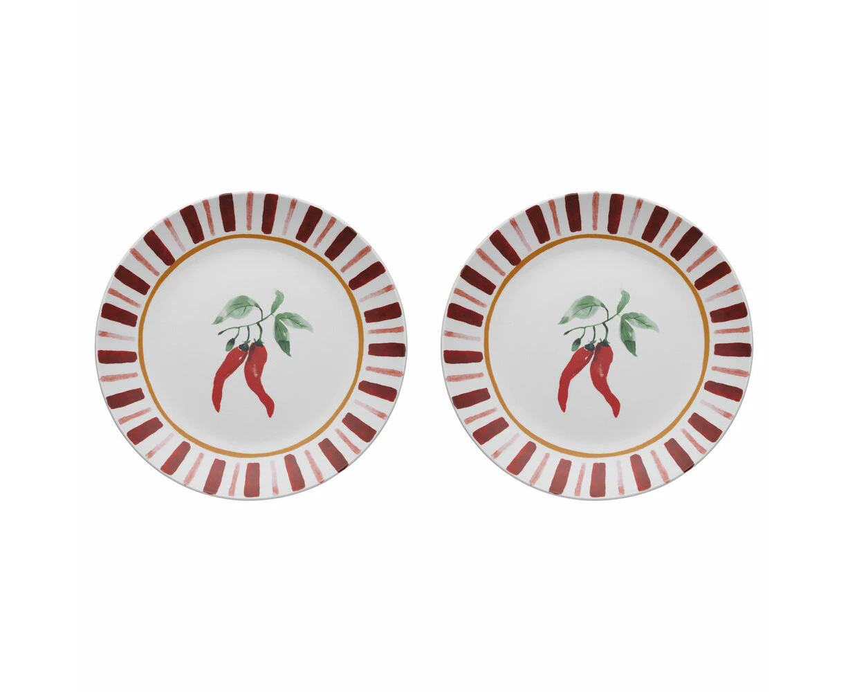 2PK Porto Cucina Porcelain Round Serving Platter Dish Serveware 30cm Chilli