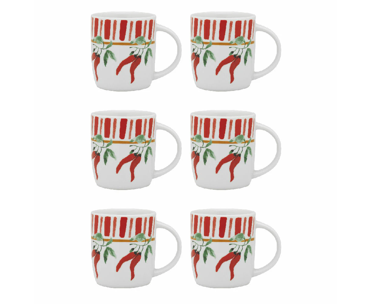 6PK Porto Cucina Porcelain Travel Drinking Water/Coffee Mug 12cm/300ml Chilli