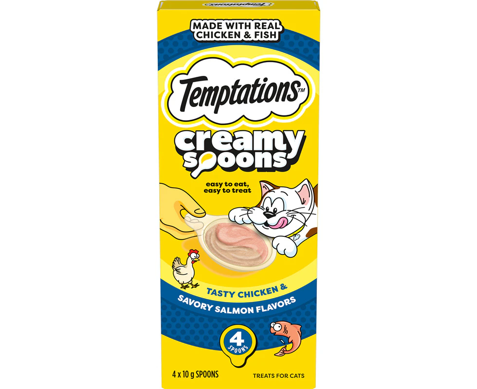 Temptations Creamy Spoon Cat Treats Tasty Chicken & Savory Salmon 4 x 10g