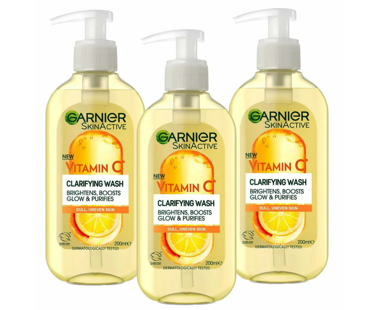 3x Garnier Skin Active Vitamin C Brightening Gel Cleanser 200ml