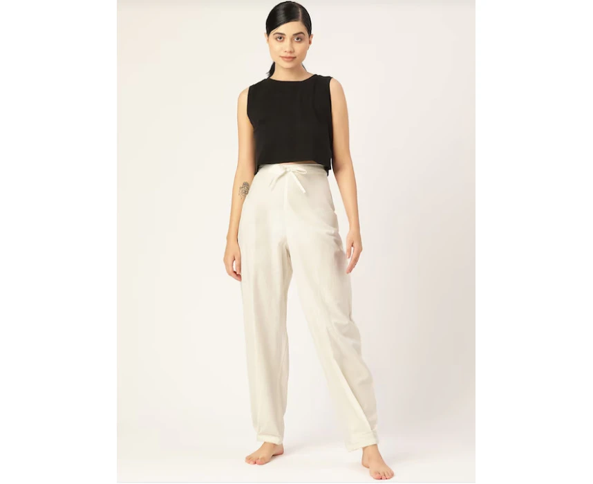 MBeautiful Womens Organic Cotton Off-White Carrot Fit Lounge Pants (Small - 5XL) - Free returns for size mismatch.