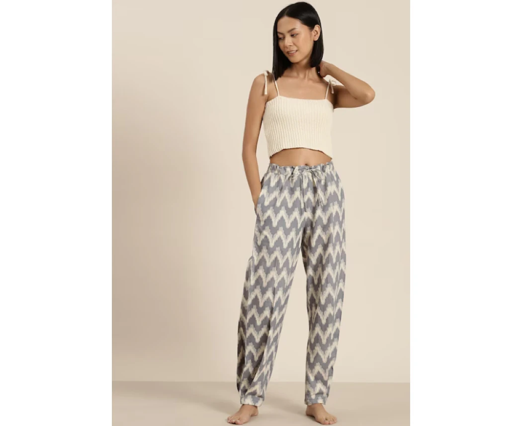 MBeautiful Womens Organic Cotton Print Grey Carrot Fit Lounge Pants (Small - 5XL) - Free returns for size mismatch.