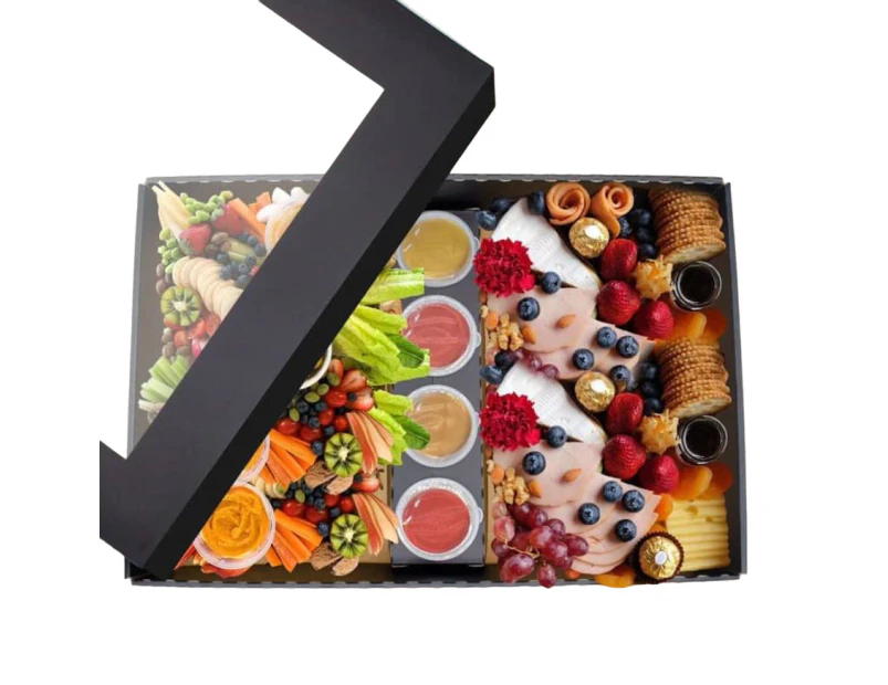 10 x Black Kraft Disposable Catering Grazing Boxes Trays With Lids