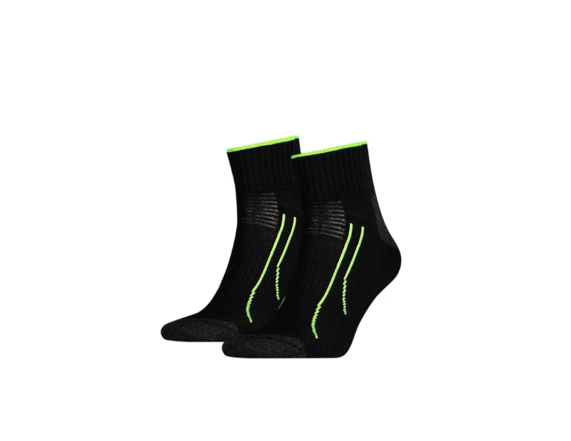 Men 2 x Unisex Puma Performance Training Quarter Crew Black Socks Cotton/Polyester