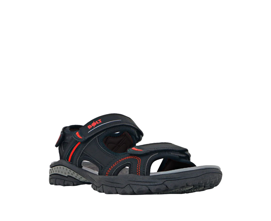 Mens Lightning Bolt Bruce Black/Red Strap Sandals