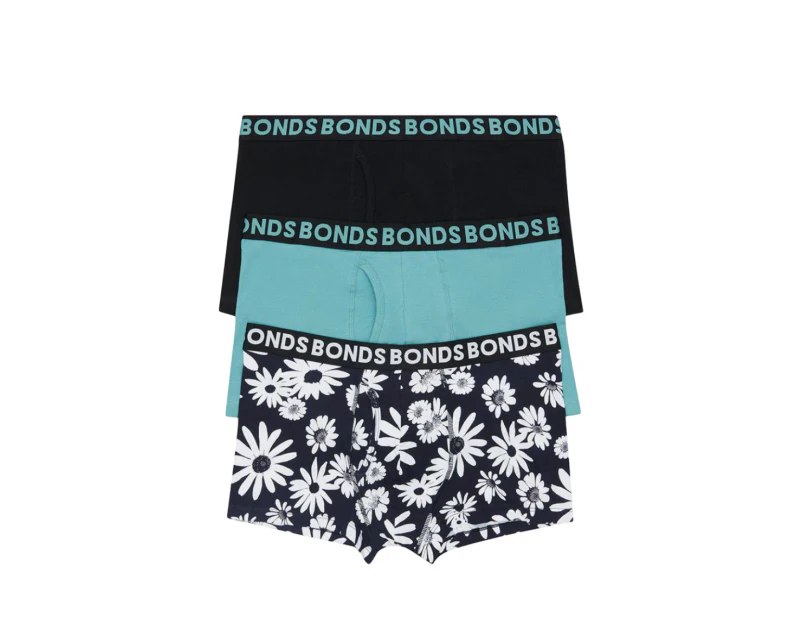 3 x Bonds Mens Everyday Trunks Underwear Flower Multi Black Undies Cotton/Elastane