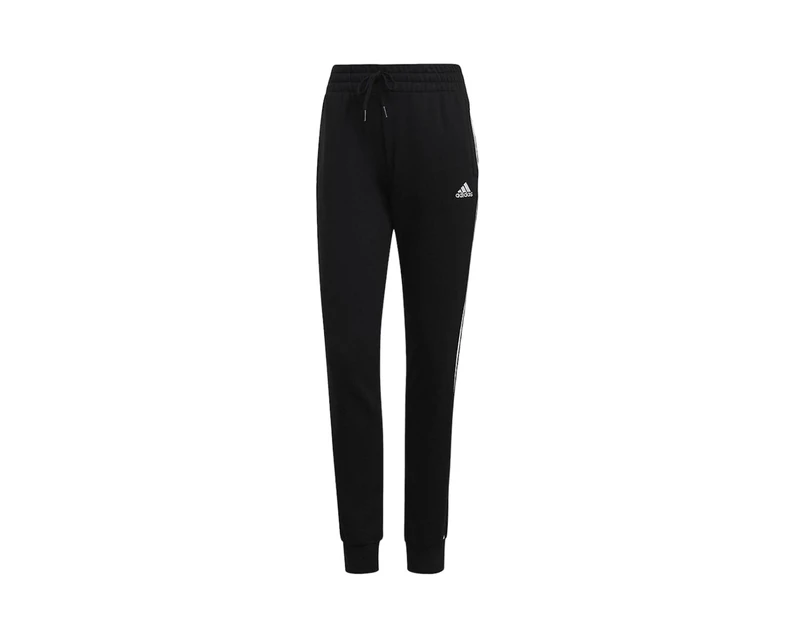 Womens Adidas Essentials French Terry Logo 3-Stripes Black/ White Pants Cotton/Polyester