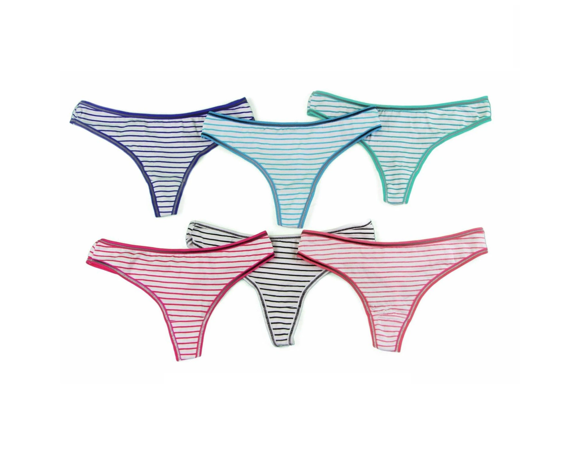 6 x Womens Stripe G String - Thong Sexy Cotton Assorted Gstring Undies Underwear Nylon