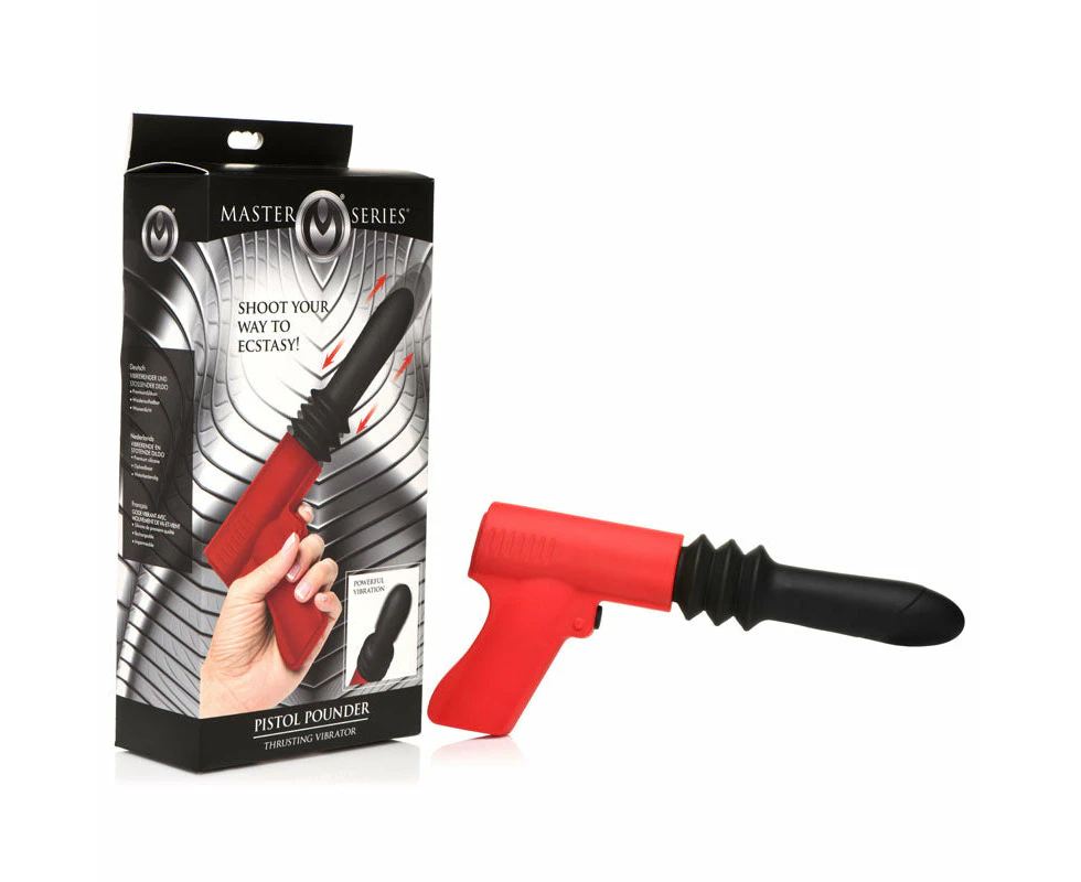 Master Series Pistol Pounder Thrusting Vibrator - Black/Red Thrusting Vibrator with Gun Handle