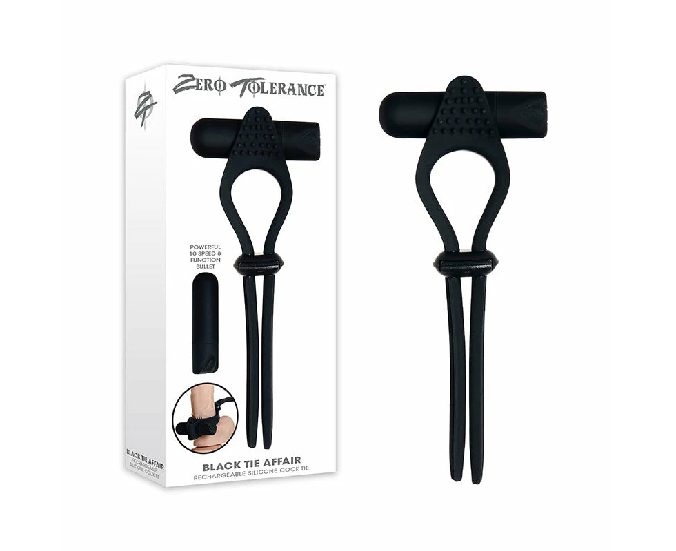 Zero Tolerance Black Tie Affair - Black USB Rechargeable Vibrating Lasoo Cock Ring - ZE-RS-6306-2