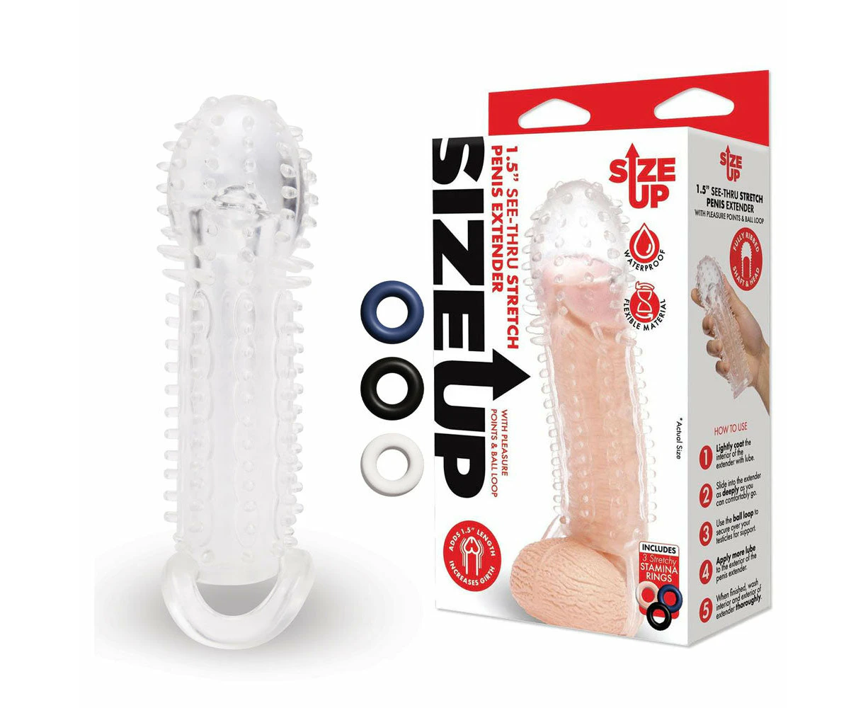 Size Up 1.5 Inch See-Thru Stretch Penis Extender-(su405)