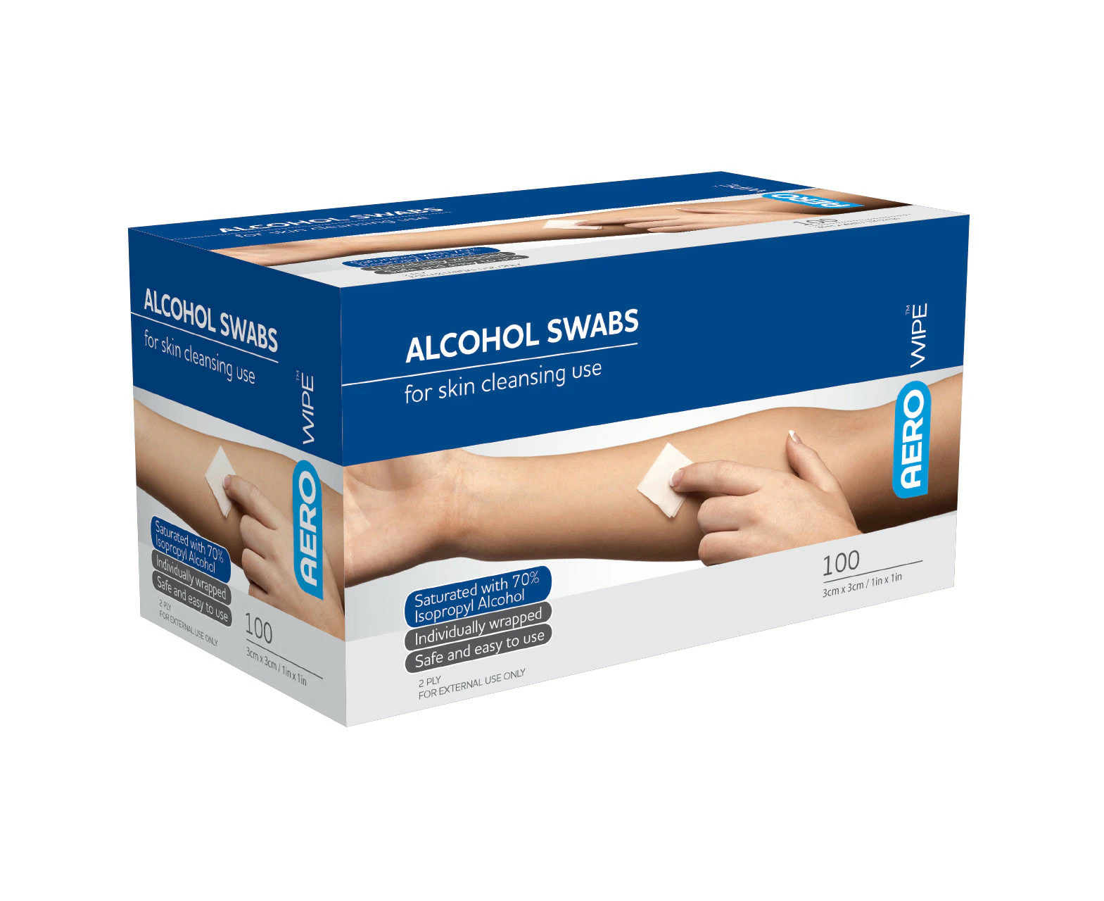 AeroWipe 100 Alcohol Swabs 30 x 30mm 2 Ply Wipes