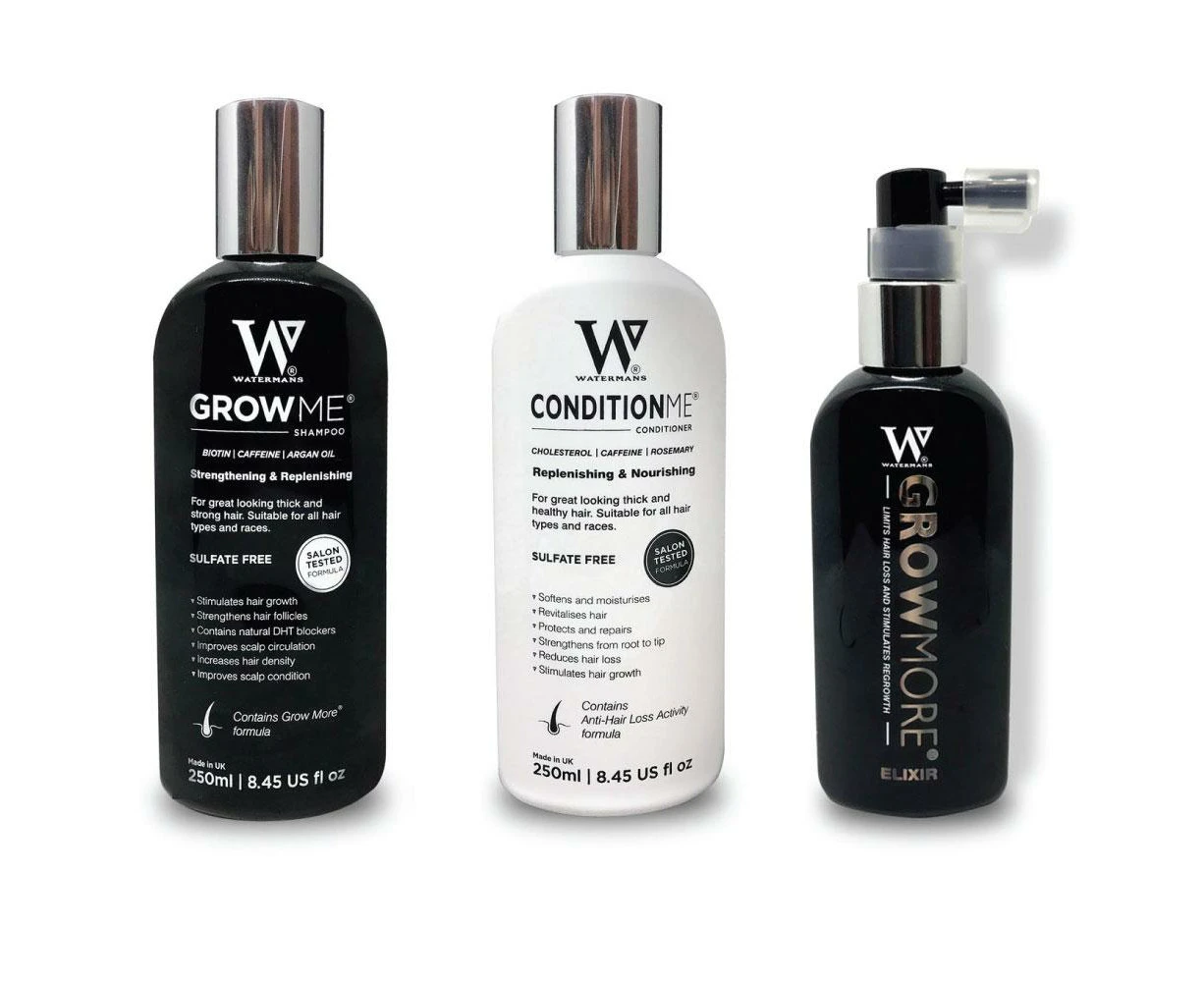 Watermans Grow Me Shampoo Conditioner Elixir Pack Full Hair Growth Anti Loss Kit